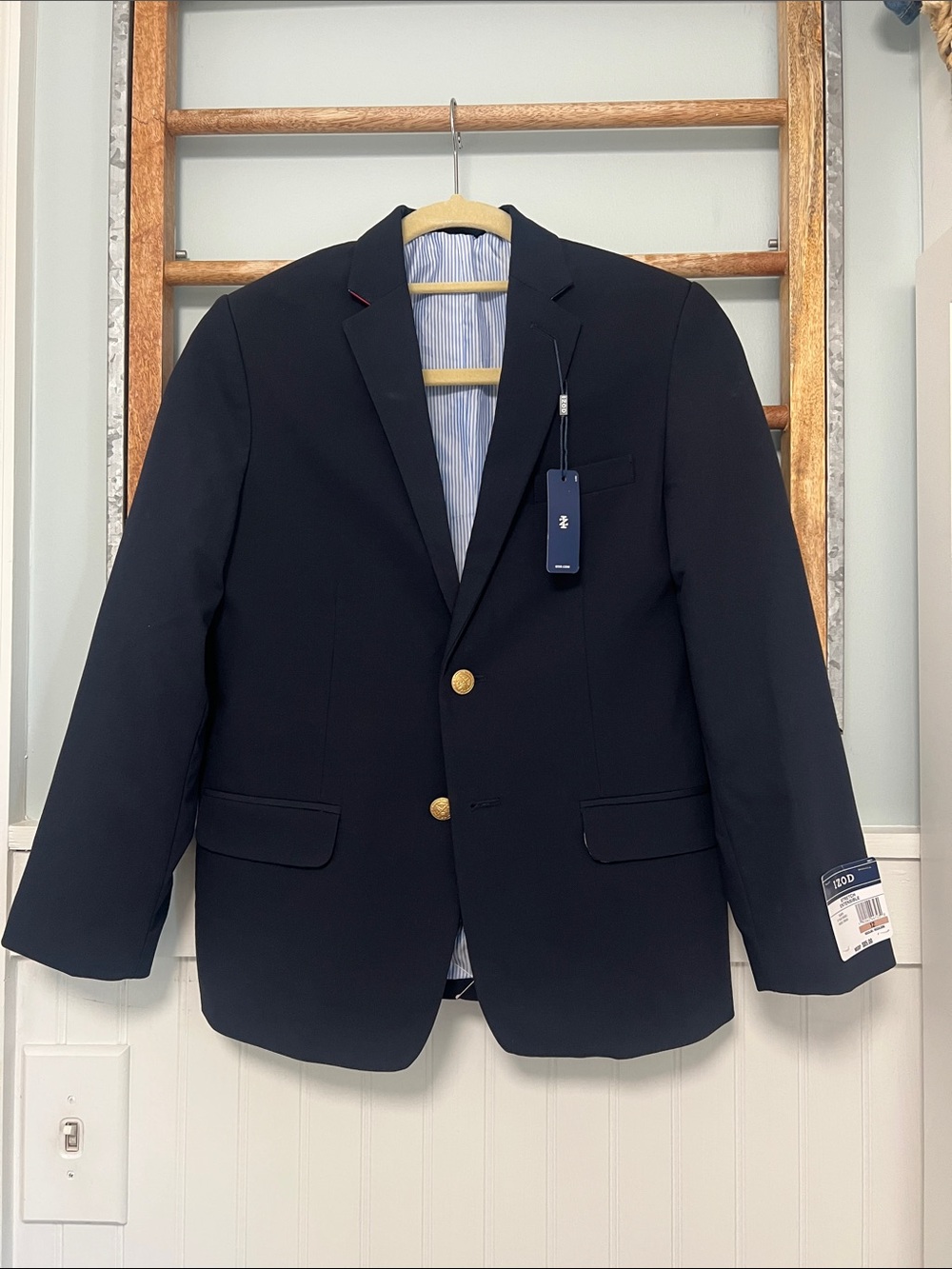 NWT Boys IZOD blazer jacket, sports coat size 12 navy gold buttons